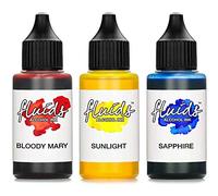 3x 30ml Octopus Fluids Alcohol Ink Set BLOODY MARY, SUNLIGHT, SAPPHIRE, Encre à alcool pour Fluid Art et Resin Art, résine époxy
