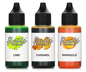 3x 30ml Octopus Fluids Alcohol Ink Set LIME, CARAMEL, MARIGOLD, Encre à alcool pour Fluid Art et Resin Art, résine époxy
