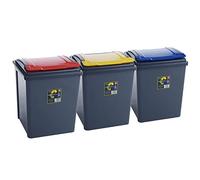 3x 50 Litres Poubelle Noir-Jaune-Bleu-Rouge, Poubelle de cuisine, Poubelle 3 compartiments, Système de tri des déchets 3 compartiments, Seau à ordures de cuisine, Poubelle 50L, Bac à ordures, Bac à