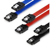 3x 50cm SATA 3 Nylon Câble Set Câbles de Donnés 6 Gbit/s Câbles de Branchement Carte Mère Disque dur HDD SSD 2 Connecteurs S-ATA Droits Noir Bleu Rouge