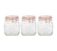 3x 760ml Bocal en Verre Carré avec Couvercles Hermétique Stockage Aliments Boîte