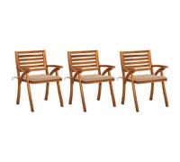 3x Acacia Massif Chaises à Dîner de Jardin avec Coussins Salle à Manger vidaXL