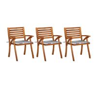 3x Acacia Massif Chaises à Dîner de Jardin avec Coussins Salle à Manger vidaXL