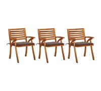 3x Acacia Massif Chaises à Dîner de Jardin avec Coussins Salle à Manger vidaXL