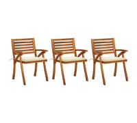 3x Acacia Massif Chaises à Dîner de Jardin avec Coussins Salle à Manger vidaXL