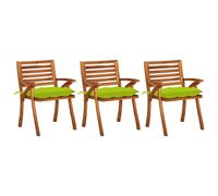 3x Acacia Massif Chaises à Dîner de Jardin et Coussins Extérieur Patio vidaXL