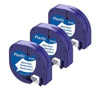 3x Aken Compatible avec Dymo LetraTag Plastique Ruban 91201 S0721610 Noir sur Blanc 12mm x 4m, Compatible avec Dymo LetraTag LT-100H LT-100T LT110T QX50 XR XM 2000