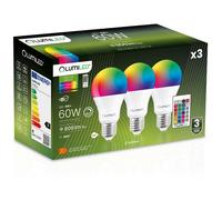 3x Ampoule LED E27 A60 9W = 60W 806lm 3000K et RGB Multicolore 260° Dimmable Télécommande LUMILED