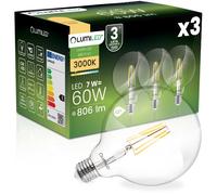3x Ampoule LED E27 Globe G125 7W = 60W 806lm 3000K Blanc chaud 360° FILAMENT LUMILED