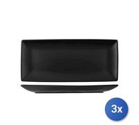 3X Assiettes Rectangulaires En Porcelaine, 28X17 Cm, Noir H&H