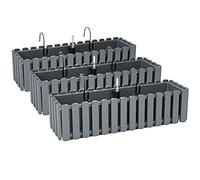 3X Bac À Fleurs Pot À Fleurs avec Supports - 58 x 18 x 16,2 cm - Système d'Irrigation pour Pots de Fleurs Balcon Boîtes à Fleurs, Gris