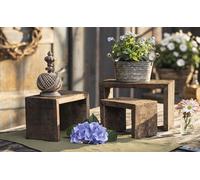 3x banc décoratif "Rustikal" en bois recyclé au look usé, tabouret pour fleurs, support pour fleurs, support pour plantes