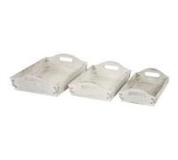 Lot de 3 plateaux de service HWC-C50 blanc shabby