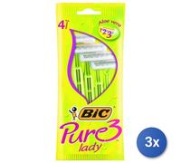 3X Bic Rasoirs Râpes Et Jetables Femme 4 Pièces Pur 3 Lames