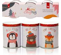3X Boîte en fer blanc de Noël 14 cm pour gâteaux, bonbons, thé Animaux