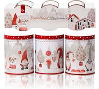 3X Boîte en fer blanc de Noël 14 cm pour gâteaux, bonbons, thé nains