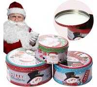 3X Boîte en fer blanc de Noël 20/16,5/13,5 Cm Pour Gâteaux, Sucreries, Thé Rouge