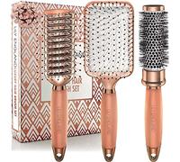 3x Brosse à Cheveux. Inclus Brosses Ronde, Plate et Squelette - kit Professionnelle Idéal Pour Démêlante, Sécher et Coiffer, Lily England (Or Rose)