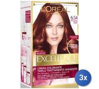 3X Bundle L'Oréal Paris Excellence Crème Blond Foncé Acajou Cuivré 6.54