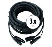 3x Cable Hybride DMX Signal Éclairage IEC Connecteur C13-14 XLR 3-Pin 10m Noir