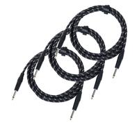 3x Cable Instruments Guitare Basse Amplificateur Jack 6,3mm 3m Textile Noir Set
