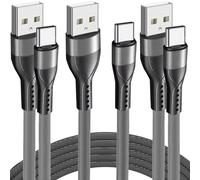 3x Câble USB-C 3A Nylon Charge Rapide pour Samsung Galaxy A12 A13 A14 A03s A04s A22 A23 A24 - 1M Gris - E.F.Connection