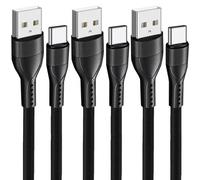 Lot de 3 câbles USB-C Rapide en Nylon Tressé 3A pour Samsung Xiaomi Redmi OPPO - 1M Noir