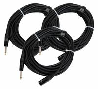 Pronomic Lot de 3 Câbles Stage JMXM-10 Jack Mono/XLR 10m (non symétrique blindé, XLR mâle 3 broches vers jack mono 6,3 mm, incl. bande auto-agrippante) noir