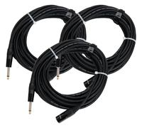 3x Câble XLR 3-Pin Mâle vers Jack 6.35mm (1/4'') Mono Audio Premium Chrome 10m