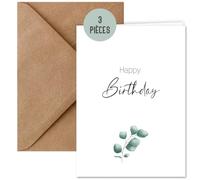 3x carte d'anniversaire avec enveloppe naturelle | cartes d'anniversaire à rabat Happy Birthday | carte d'anniversaire DIN A6 avec 3 enveloppes | carte de voeux Eucalyptus (3 pièces)