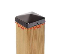 3x Chapeau de Poteau Pyramide 91x91 mm - Capuchon pour Poteaux en Bois 90x90 mm - Acier Laqué Noir - Protection Robuste pour Clôture et Jardin - Avec 2 Trous de Fixation