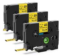 3x Compatible avec Brother P-touch Thermorétractable HSe-631 11.7mm Ruban | MarkField Heat Shrink Tube Etiquette HS HSe631 11.7mm Gaine Thermo-Retractable pour PT-E110 E300 E500 E550WVP Noir sur Jaune