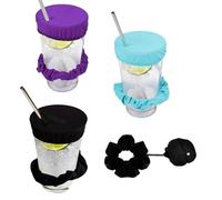 3X Couvre-Verre Scrunchie à Cheveux Anti-Drogue, Protection Anti-Éclaboussures pour Fêtes et Festivals, Empêche Le Mélange de Boissons Non Identifiées - Ensemble 3 Couleurs (Noir, Violet, Bleu)