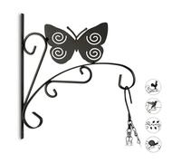 3x crochets à fleurs motif papillon, support mural en métal pour jardin, H x L x P : 30 x 27,5 x 2cm, noir
