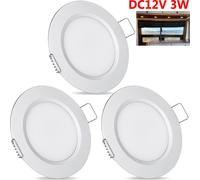 3x DC 12V LED Spot encastrable Camping-car LED Spot à intensité variable, Plafond plat LED Spots,3W 15LEDs Spots de plafond pour RV Bateau Caravane Armoire,Blanc chaud