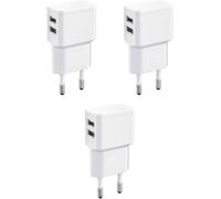 3X Double Chargeur Usb 12W / 2400Ma Pro Series Alimentation Universelle Adaptée Pour Téléphone Portable, Batterie Externe Et Enceinte Bluetooth (90°, Double Sortie Usb) Blanc