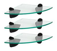 3x Étagères d'Angle de Salle de Bain en Verre Flottant 20cm Clair/Noir Stockage