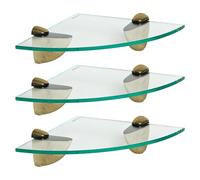 3x Étagères d'Angle de Salle de Bain en Verre Flottant 20cm Clair/Or Stockage