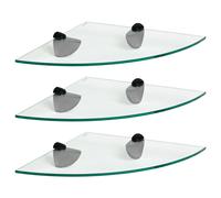 3x Étagères d'Angle de Salle de Bain en Verre Flottant 30cm Clair/Noir Stockage