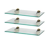 3x Étagères de Salle de Bain en Verre Flottant 40cm Clair/Or Douche Stockage Mur