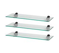 3x Étagères de Salle de Bain en Verre Flottant 60cm Clair/Noir Douche Stockage