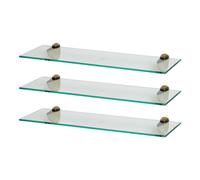 3x Étagères de Salle de Bain en Verre Flottant 60cm Clair/Or Douche Stockage Mur