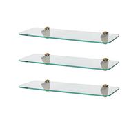 3x Étagères de Salle de Bain en Verre Flottant Arrondies 40cm Clair/Or Stockage