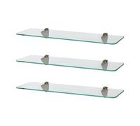 3x Étagères de Salle de Bain en Verre Flottant Arrondies 50cm Clair/Or Stockage
