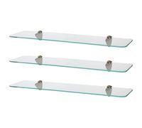 3x Étagères de Salle de Bain en Verre Flottant Arrondies 60cm Clair/Or Stockage