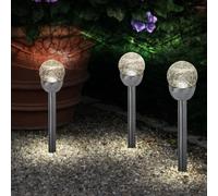 3x Extérieure Lampe Solaire Sphérique Terrasses Verre Brisé LED Argent IP44