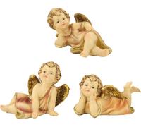 3x FADEDA ange couché / hauteur:9 cm / peint à la main / figurines de crèche détaillées - Noël Table Décoration Accessoires crèche