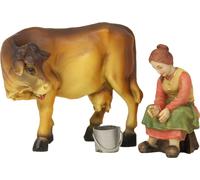 3x FADEDA Paysanne et vache à traire / hauteur:9 cm / peint à la main / figurines de crèche détaillées - Noël Table Décoration Accessoires de crèche