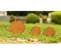 3x fiches de jardin "Hérisson" en métal aspect rouille, fiche décorative, famille de hérissons, décoration de jardin pour l'extérieur