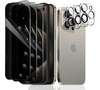 3x Film Protection Vie Privée Pour Iphone 15 Pro + 3x Protecteurs Caméra Avec Cadres D'installation Faciles - Verre Trempé 9h Anti-Espion, Anti-Rayures, Compatible Coque